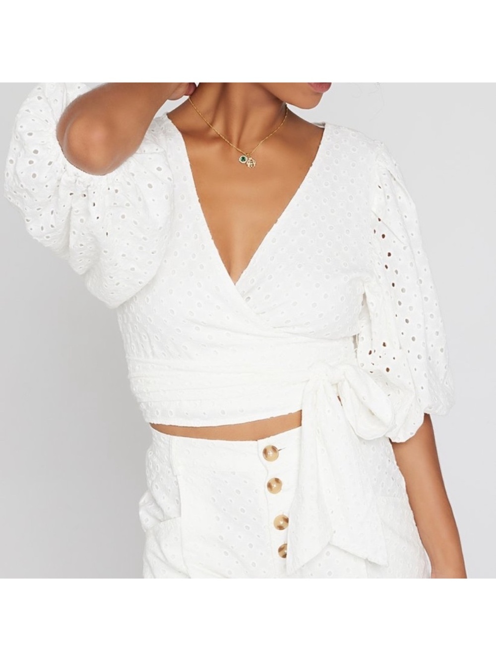 L*Space Top White Eyelet Wrap Crop Coverup